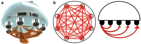 Schematic of a multipolar RF configuration showing RF current flowing between electrodes at different penetration depths
